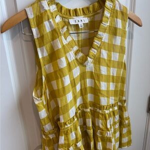 THML Women’s Yellow Gingham Sleeveless Ruffle Blouse Summer Top Tank Small